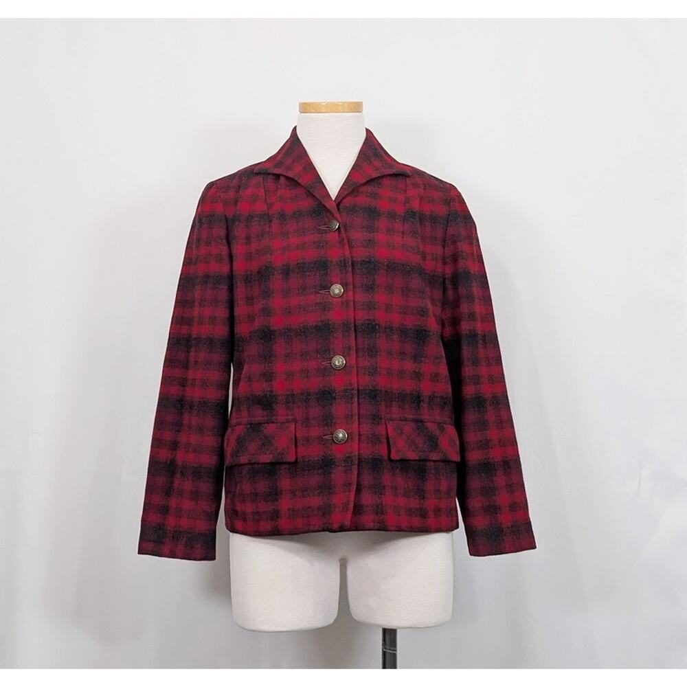 Vintage 50s Pendleton Shirt Jacket Red Plaid Wool Shacket Chore Women's Size S